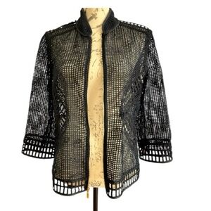 CHICO’S TRAVELERS jacket cardigan, cutout, black size 1 Medium, full gold zipper